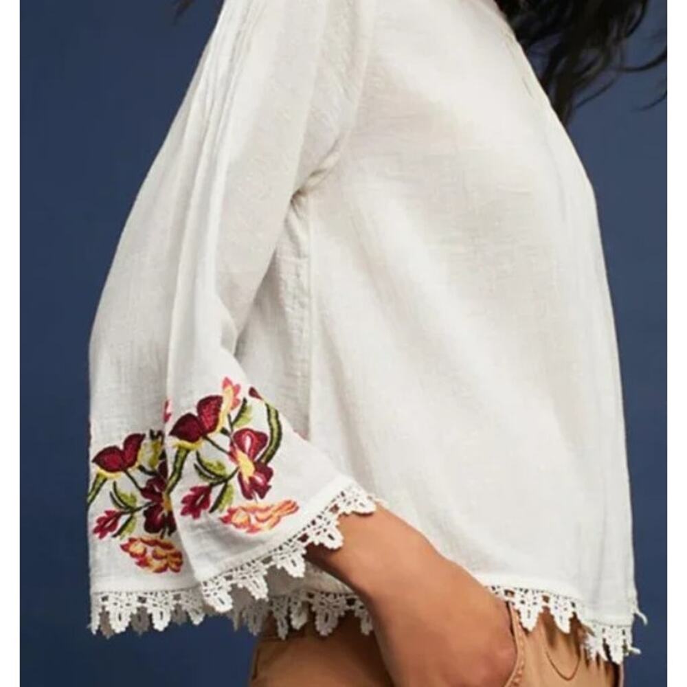 VELVET Graham Spence ivory beige embroidered floral Jeslyn peasant blouse top - Picture 3 of 13